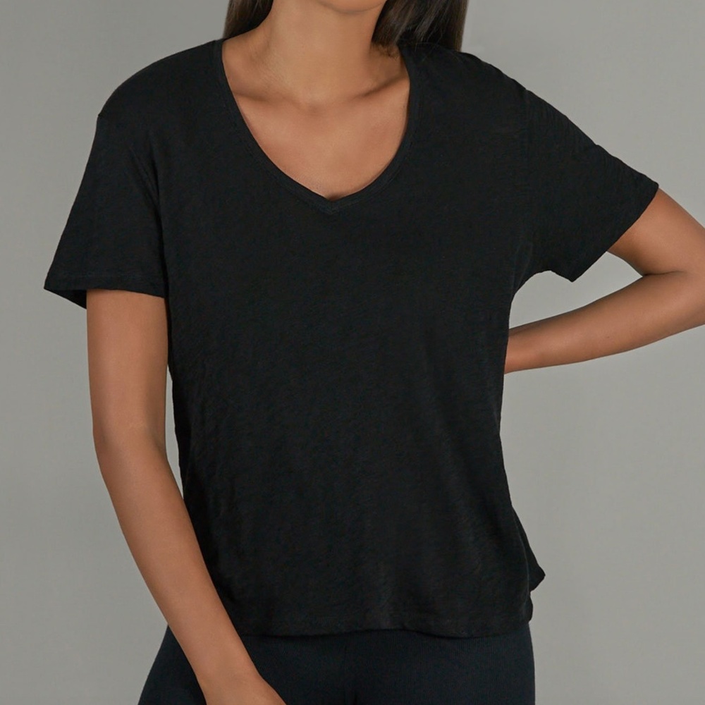 ATM Black Slub Jersey Boyfriend V-Neck Tee